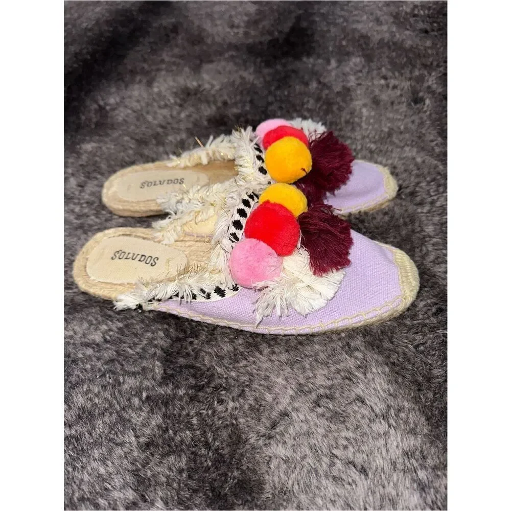 Soludos Coco Lilac Multicolor Pom Pom Espadrille Slides Sz 6 Anthroplogie Boho